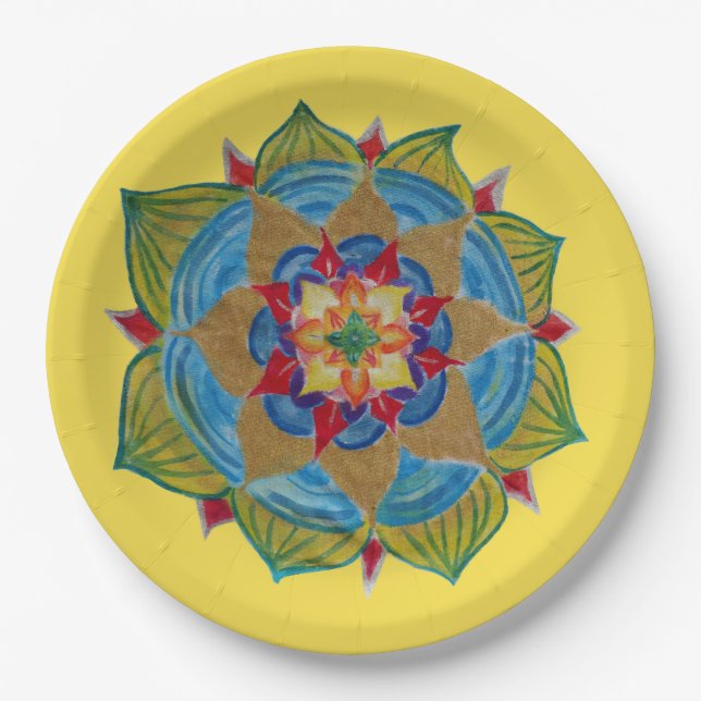 Mandala Yellow Gold colofrul Zen Paper Teller (Vorderseite)