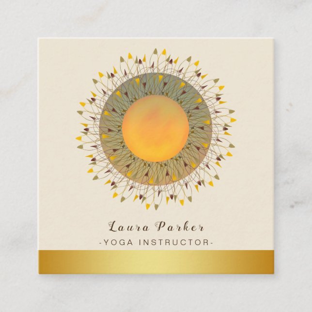 Mandala Yoga Instructor Classic Lotus Floral Gold Quadratische Visitenkarte (Vorderseite)