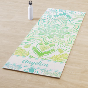 Mandala Yoga Mat in Aqua Blue & Lime Green Yogamatte