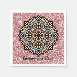 Mandala Zen Yoga Medizin Pastel Pink Glitzer Serviette