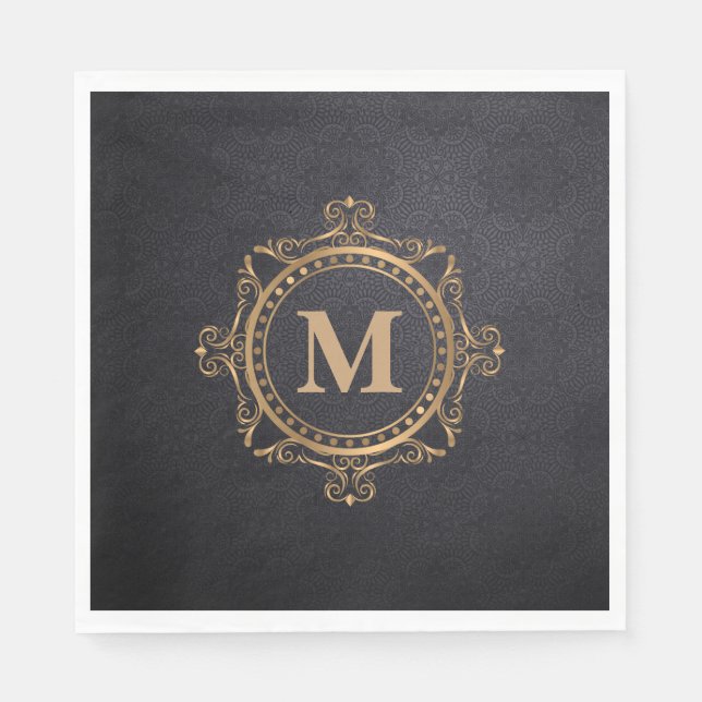 Mandalala-Design aus schwarzem Monogramm Serviette (Vorderseite)
