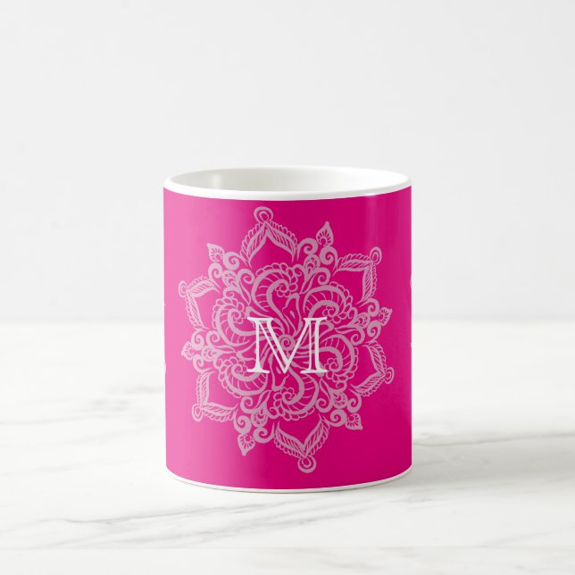 Mandalamonogramm heißes Rosa des Chic 11 Kaffeetasse (Mittel)