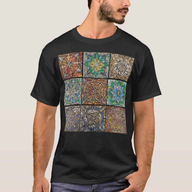 Mandalas aus Hartglas, Schwarzer T - Shirt (Vorderseite)