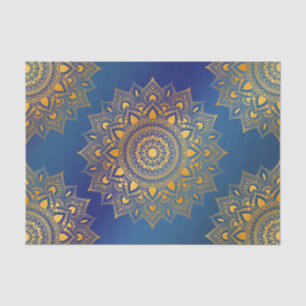 Mandalase aus Tone in Gold auf Blue Decoupage Seidenpapier