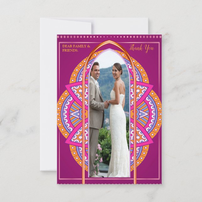 Mandalase in Mischung Cerise Pink, Blues und Orang RSVP Karte (Vorderseite)