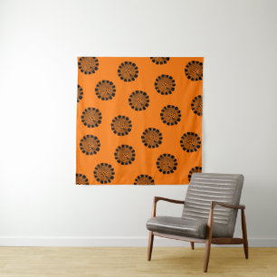 Mandarin Dreams Orange und Black Pattern Wandteppich