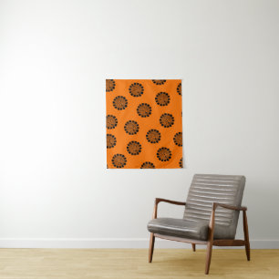 Mandarin Dreams Orange und Black Pattern Wandteppich