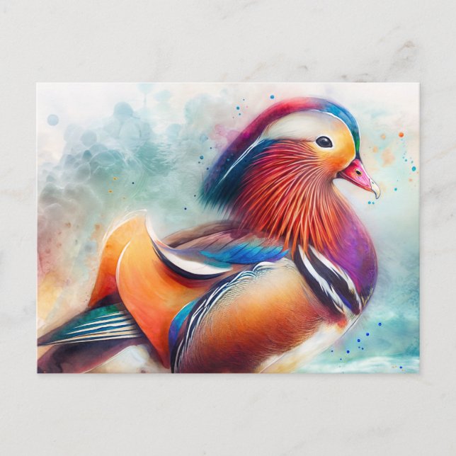 Mandarin Duck Colorful Watercolor Postkarte (Vorderseite)