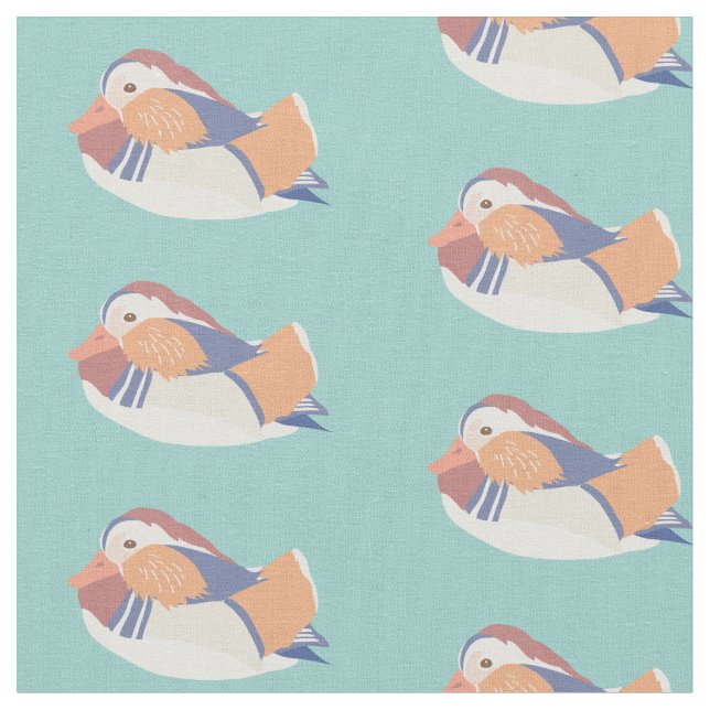 Mandarin Duck Pattern Light Aquamarin Blue Stoff (Nahaufnahme)