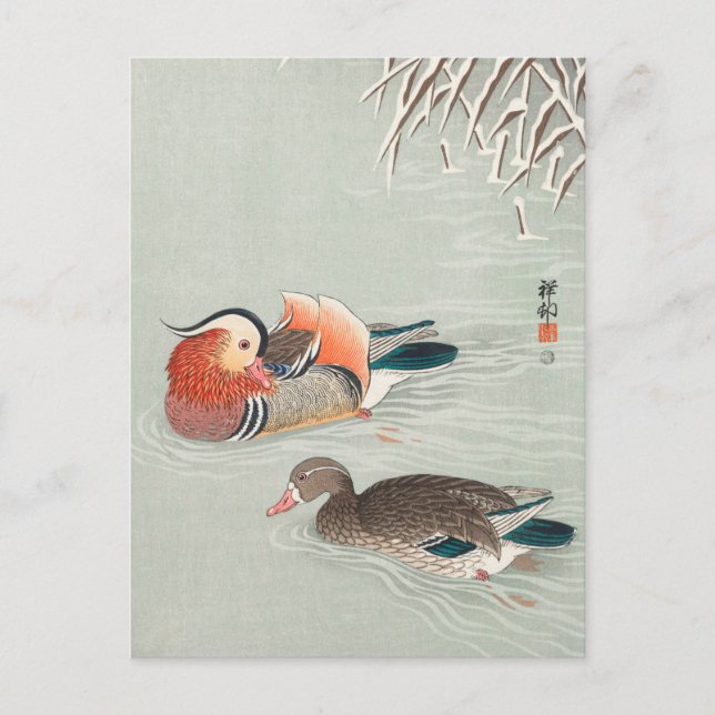 Mandarin Ducks Painting von Ohara Koson Postkarte (Vorderseite)