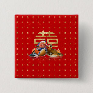 Mandarin Enten und Doppelglücklich auf rot Button