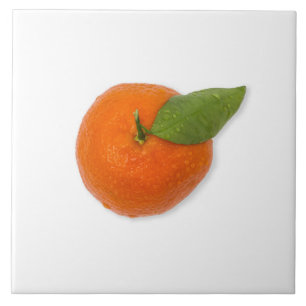 Mandarin mit grünem Blatt Fliese