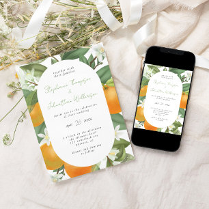 Mandarin Orange Botanical Elegante Wedding Einladung