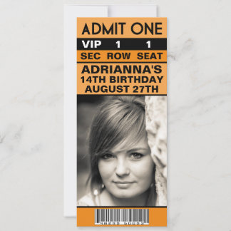 Mandarin Orange VIP Foto Ticket Geburtstagsparty Einladung