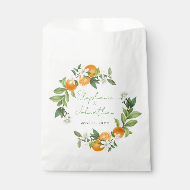 Mandarin Orange Watercolor Wedding Geschenktütchen (Vorderseite)