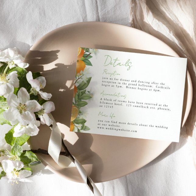 Mandarin Orange Watercolor Wedding Info Einladung (Mandarin Orange Wedding Details)