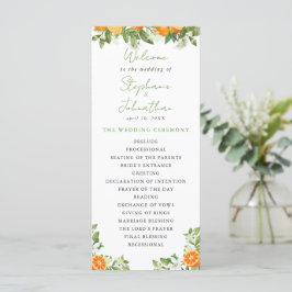 Mandarin Orange Watercolor Wedding Program Menükarte