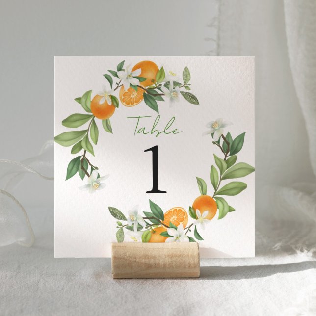 Mandarin Orange Watercolor Wedding Tischnummer (Mandarin Orange Watercolor wedding table number sign)