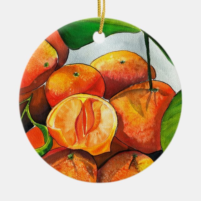 Mandarin-Orangenfrucht Keramik Ornament (Vorne)