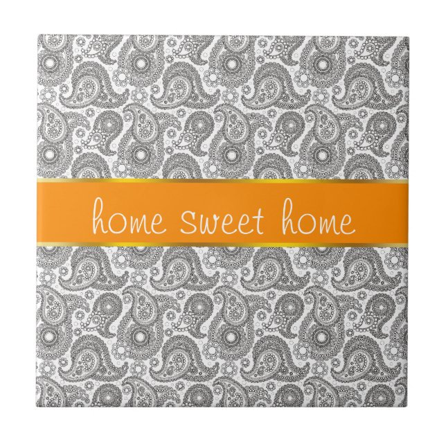 Mandarine Black Paisley Fliese (Vorderseite)