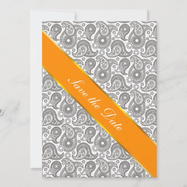 Mandarine Black Paisley Save The Date (Vorderseite)