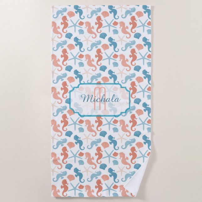 Mandarine Blue Nautic Monogram Strandtuch (Vorderseite)