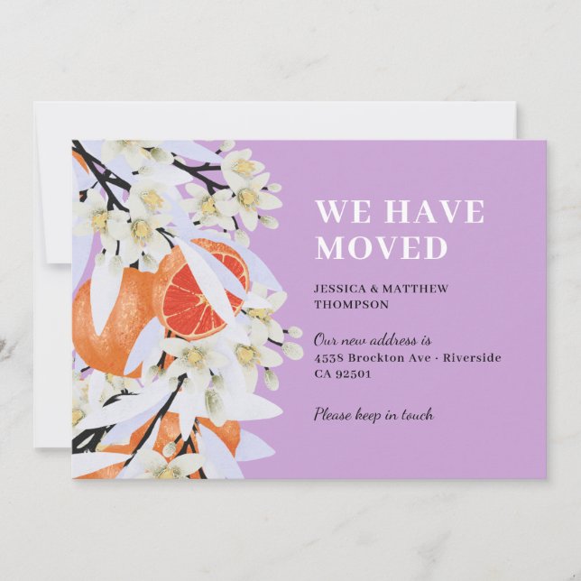 Mandarine Citrus Botanical Wreath Floral Neue Zuha Einladung (Vorderseite)