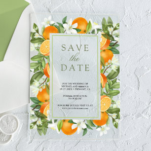 Mandarine Citrus Orange Hochzeit Speichern Sie das Acryleinladungen