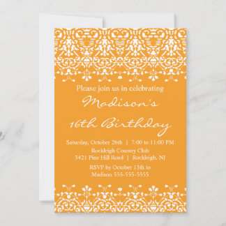 Mandarine Damask 16 . Geburtstag Geburtstag Einlad Einladung