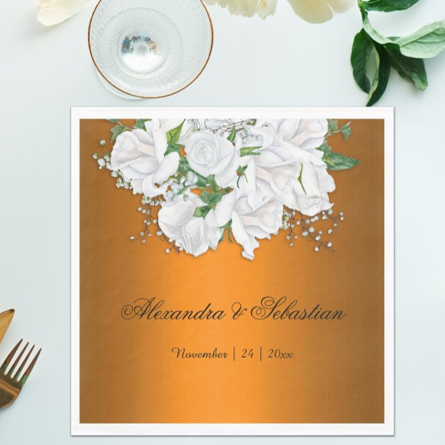 Mandarine Elegance und White Roses Hochzeit Serviette (Von Creator hochgeladen)