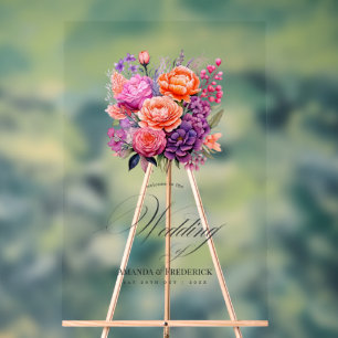 Mandarine, Hot-Pink & Royal Lila Blumenhochzeit Acrylschild