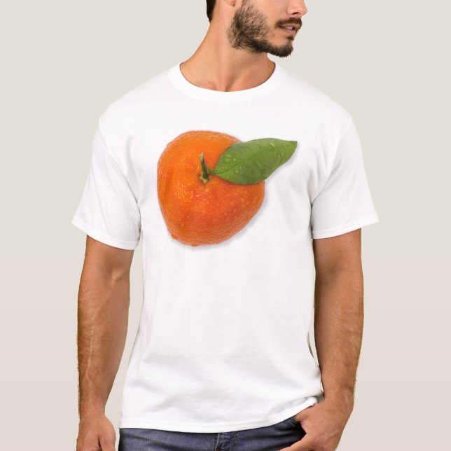 Mandarine mit grünem Blattblättriger Mandarine T-Shirt (Vorderseite)