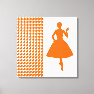 Mandarine Modernes Hahnentrittmuster mit Mode-Silh Leinwanddruck