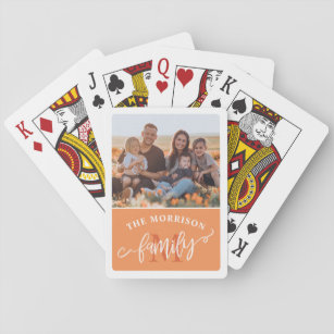 Mandarine Monogram Brush Script Family Foto Spielkarten