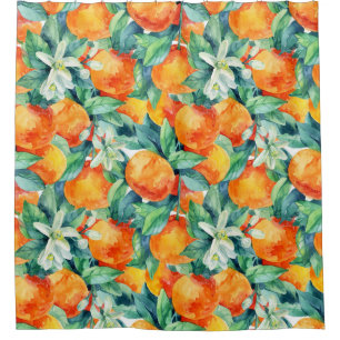 Mandarine Orange: Aquarellfarben-Retro-Illustratio Duschvorhang