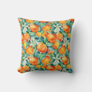 Mandarine Orange: Aquarellfarben-Retro-Illustratio Kissen
