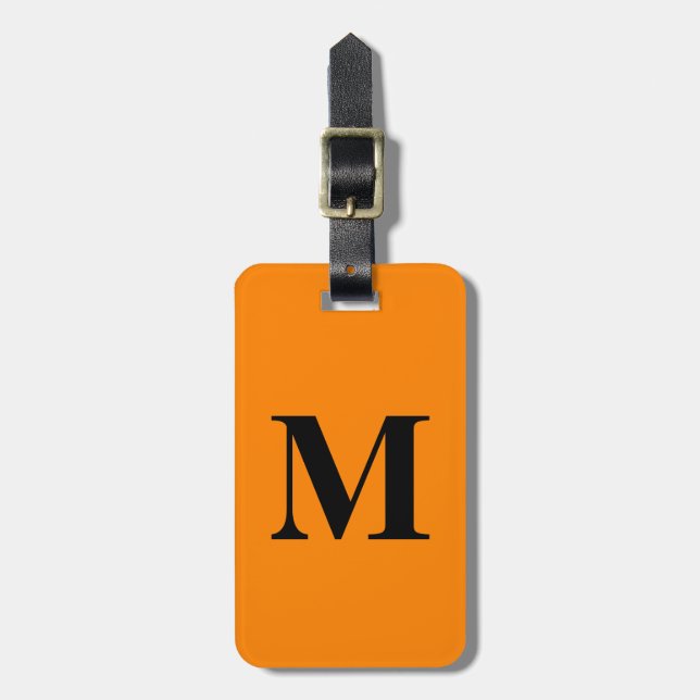 Mandarine Orange Black Monogram Name Gift 2024 Gepäckanhänger (Vorderseite vertikal)