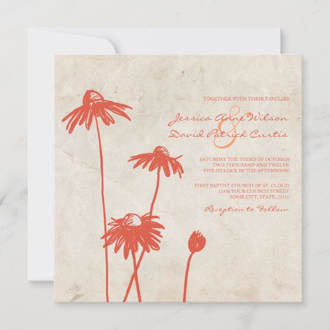 Mandarine Orange Chic Blume Hochzeit Einladung (Vorderseite)