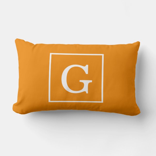Mandarine Orange White Gerahmt Initial Monogram Lendenkissen (Vorderseite)