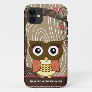 Mandarine Owl Wood Grain Tree Zig Zag Auswahl Farb iPhone 11 Hülle