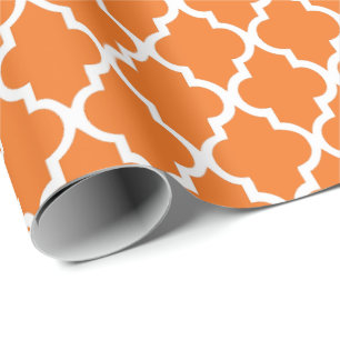 Mandarine Quatrefoil deckt Muster mit Ziegeln Geschenkpapier