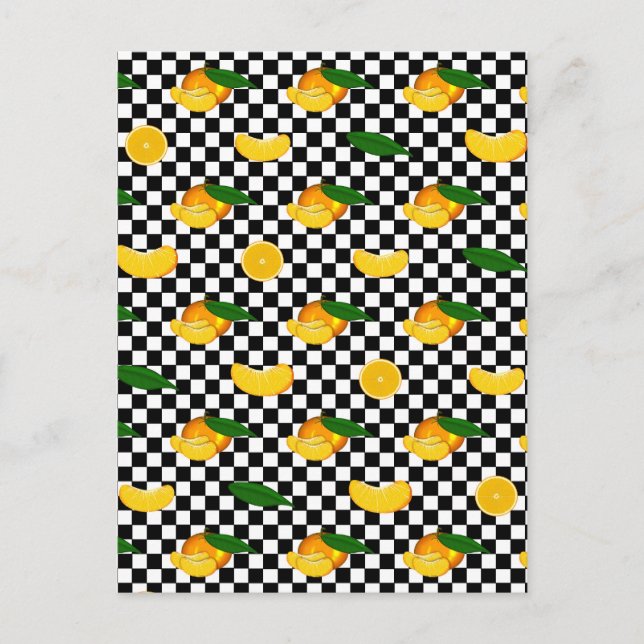 MANDARINE SCHACHBRETTER PATTERN POSTKARTE (Vorderseite)