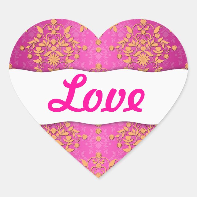 Mandarine Tango Daisy Damask Herz-Aufkleber (Vorderseite)