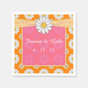 Mandarine Tango Orange Pink Daisy Floral Wedding Serviette