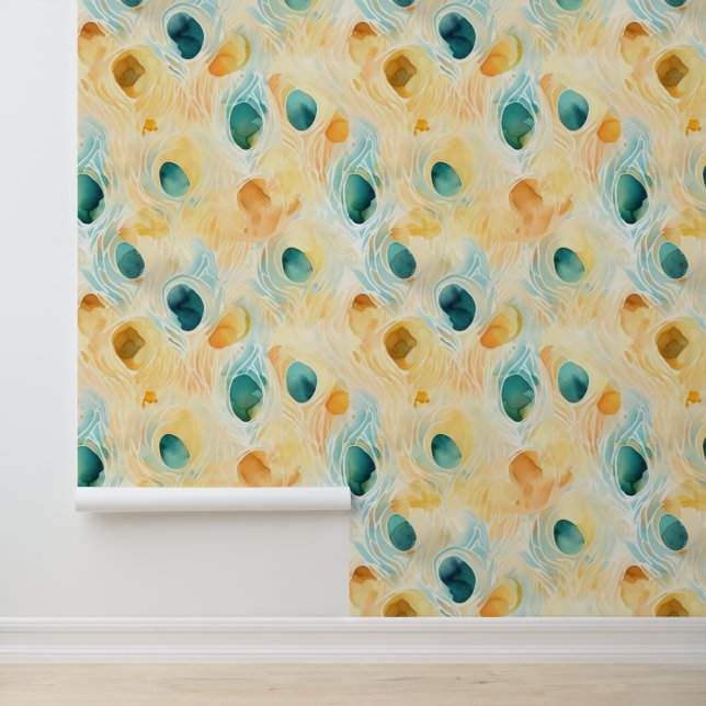 Mandarine Turquoise Abstrakt Peacock Tapete (Anwendung)