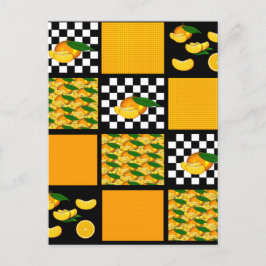 Mandarine und Karierte Patchwork Postkarte