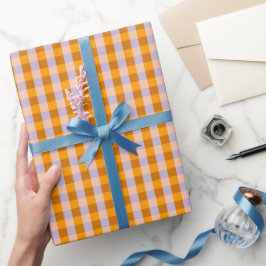 Mandarine und Lavendel-Gingham-Karo Geschenkpapier