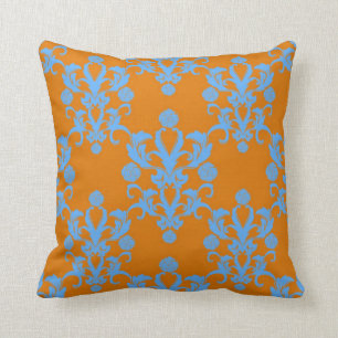 Mandarine und Sky Blue Vintag Damask Style Kissen