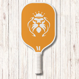 Mandarine und White King Lion Modernes Monogramm Pickleball Schläger