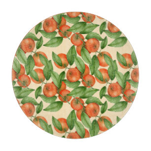 Mandarine Wasserfarbe, nahtlose Fruchtmuster. Schneidebrett